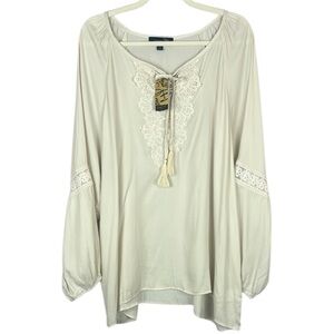 NWT Suzanne Betro Division Signature Ivory Lace Detail Tassel Tunic Size 2X